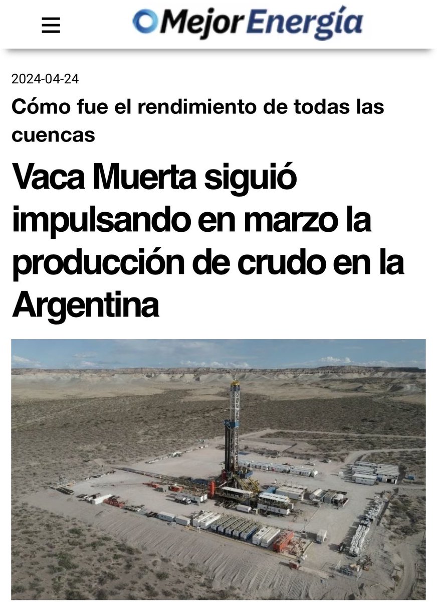 #Urgente #Argentina supera ampliamente  a #Ecuador en producción petrolera, y sube producción y ya bordea los 680 mil barriles por día. Subió 5,6% en marzo. 

La razón es una: Vaca Muerta. La cuenca de Neuquén ya representa más de la mitad de la producción del país. 

Mejor