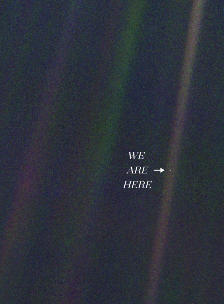 Today's observation 

यह image जो आप अभी देख रहे हैं, ये one of the most iconic images मे से एक जिसे 14 february 1990 को Voyager 1 spacecraft द्वारा लिया गया था।

इसमें हम जो white dot देख रहे है वो earth है।

ये अर्थ की सबसे दूर से ली गई image हे, गौर करने वाली बात यह एक ही इतना…