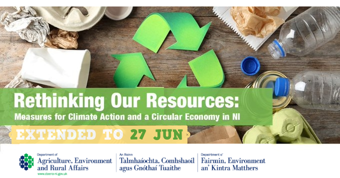 ♻️Now extended! We've decided to give you more time to respond to our #Rethinkingourresources consultation at: daera-ni.gov.uk/consultations/… 🗓️New closing date 27 June @LFHW_UK @KeepNIBeautiful @NI_LGA @CIWMNI @deptinfra @QUBelfast @UlsterUni @NIresourcesnet @ClimateNI @Economy_NI