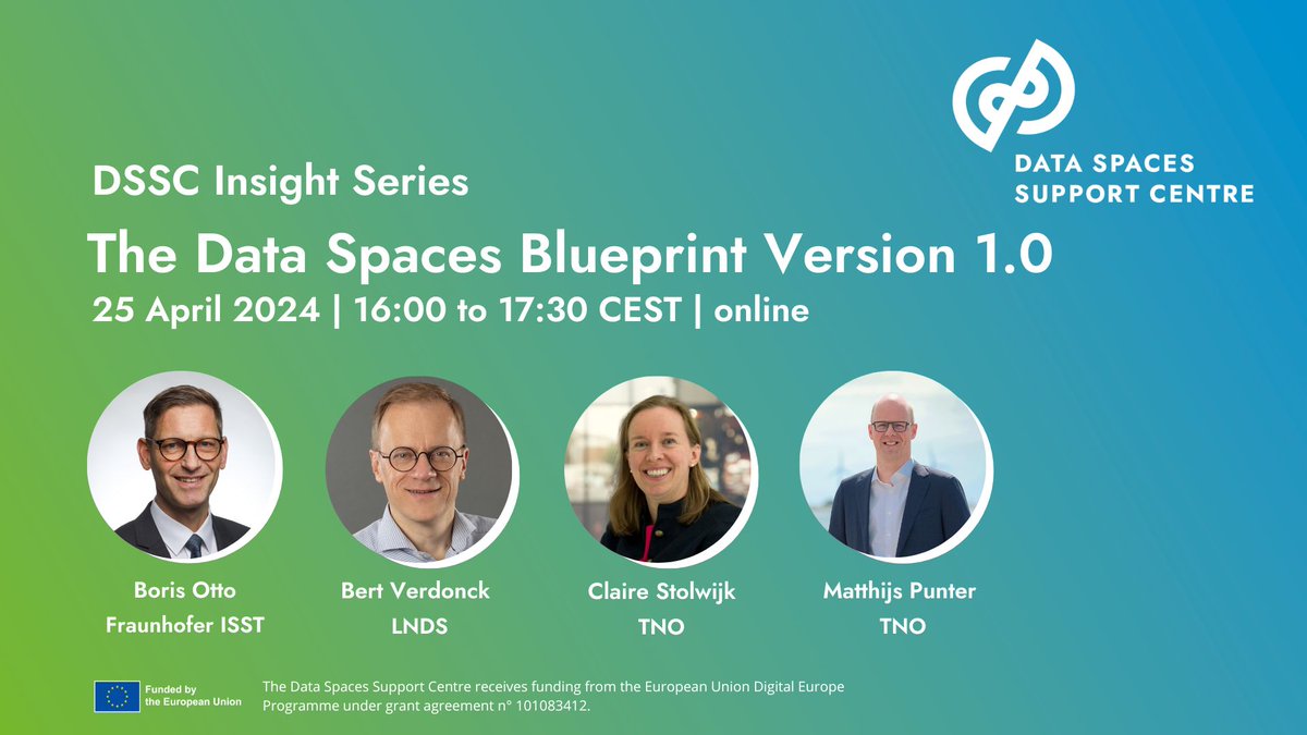 🚨 Discover Data Spaces Support Centre's Blueprint 1.0 during the upcoming Insight Series Webinar – The Data Spaces Blueprint version 1.0❗ 🗓 25 April 2024 🕓 16:00 CET Register NOW 👉 zoom.us/webinar/regist… #DSSCInsightSeries #Blueprint #Webinar