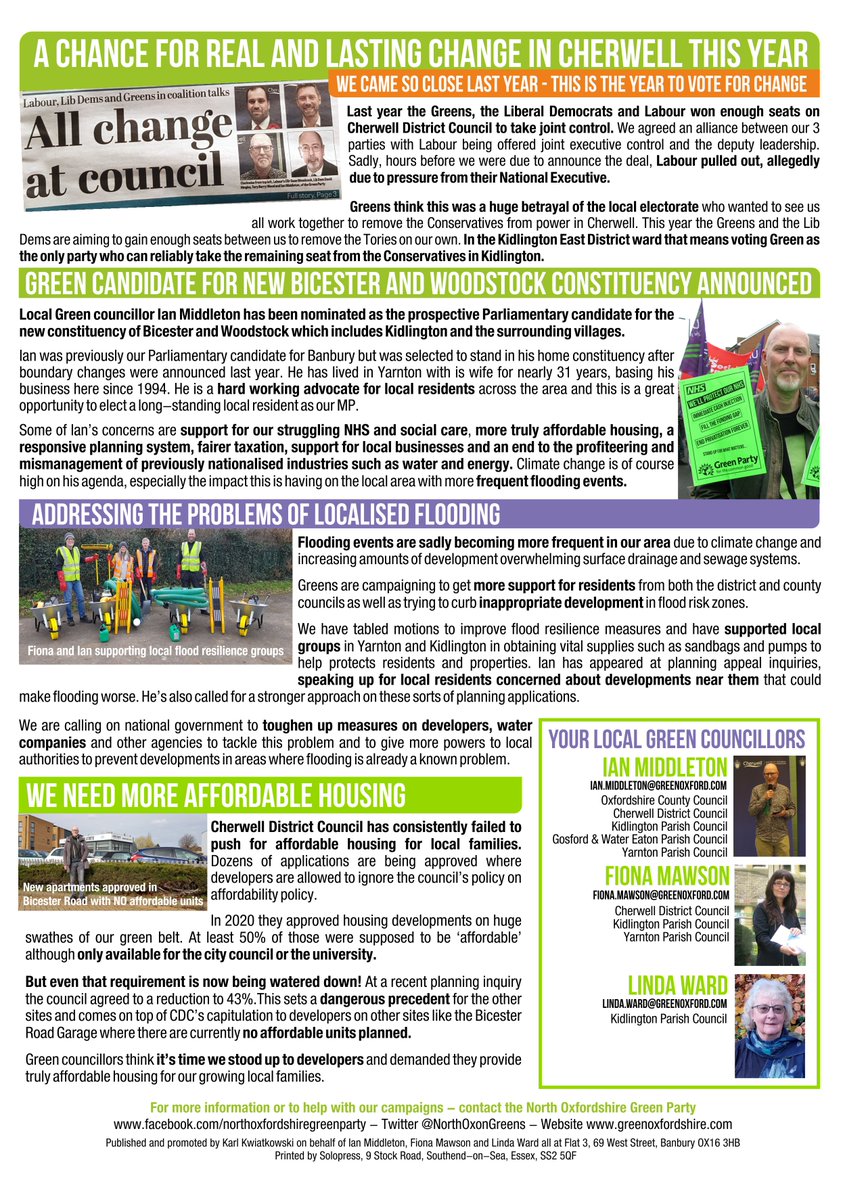 As we get closer to election day we are publishing our elections leaflets here for those who may have missed some of them. This is our recent newsletter about local issues in Kidlington. If you need more information please contact us