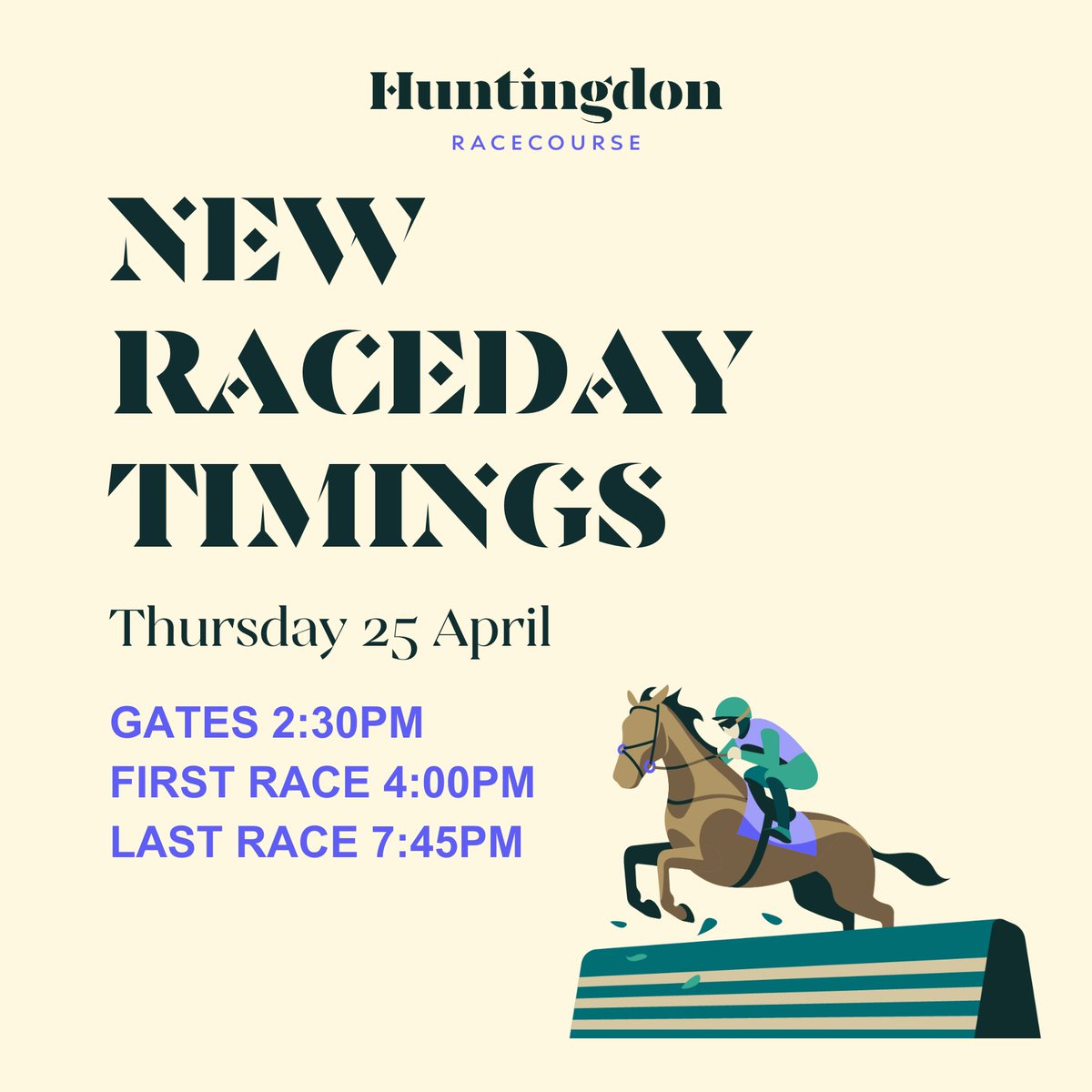 Please see below the adjusted timings for Thursday's evening fixture 👇 Gates 🔓 2:30pm 8️⃣ Races First Race 🏇 4:00pm Last Race 🏁 7:45pm Current Going 🌱 Good There is still time to book your tickets in advance: rb.gy/032ni6 #horseracing #huntingdon #sport