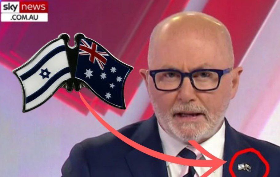 ❗️Our colleagues spotted this lovely flag pin worn by Sky News Australia presenters during the news. 🇦🇺 🇮🇱 😂I sense a foreign influence accusation UNO reverse card incoming. 🎙Subscribe @AussieCossack If you believe in genociding your own nation and family you to should