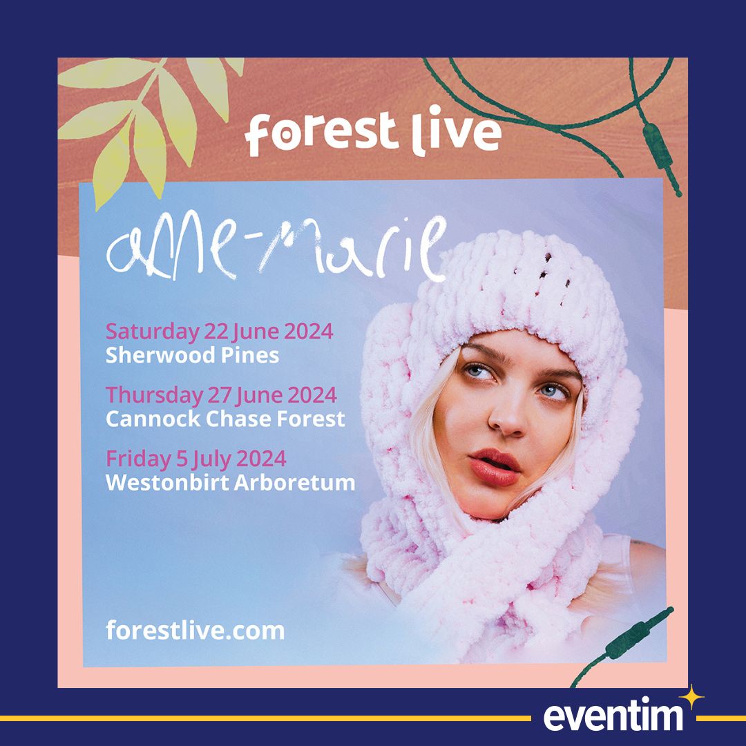 DON'T MISS! 🌲 🌳 Pop songstress @AnneMarie headline Sherwood Pines, Cannock Chase Forest & Westonbirt Arboretum as part of this year's @ForestryEngland Forest Live series! On sale now! 👉 bit.ly/494MP7i @fcforestlive