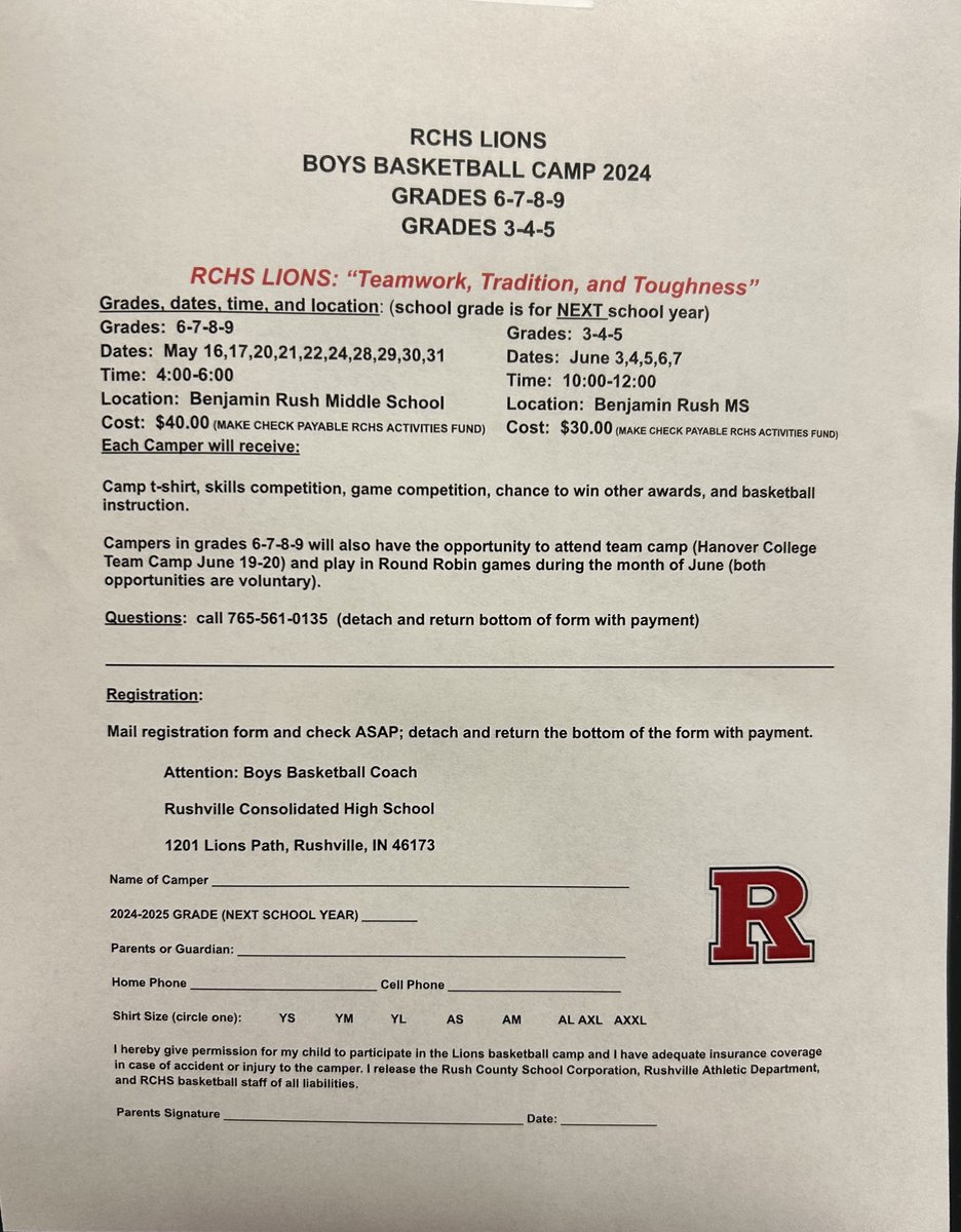 Mark your calendars for our upcoming basketball camps! Incoming 6th-9th grade boys in May! Incoming 3rd-5th grade boys in June! Forms will be sent home soon. 'Teamwork, Tradition, and Toughness'