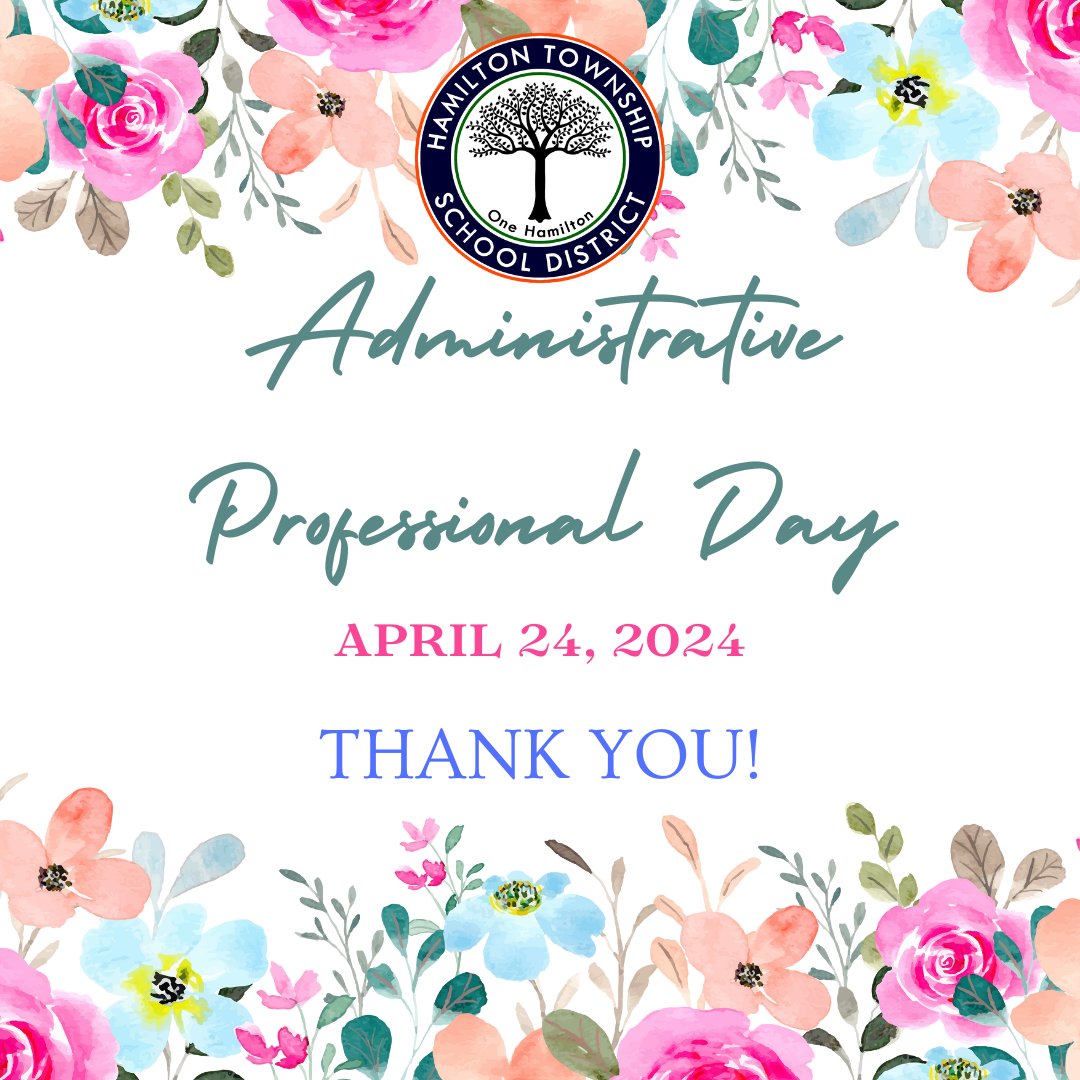 📣 TODAY in Hamilton! ⭐️ Happy Administrative Professional Day! ⭐️ Thank you to each of our school secretaries for your expertise and guidance 🌷 #HTSD #HTSDpride @ScottRRocco @HTSDSecondary @HTSDCurriculum @LauraGeltch @HTSD_HR @HTSD_Nottingham @HTSD_West @SpartanSentinel