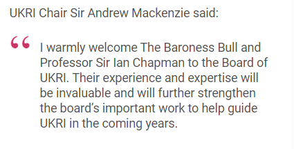 We're pleased to announce that Science, Innovation, and Technology Secretary, Michelle Donelan has appointed The Baroness Bull CBE and Prof. Sir Ian Chapman as new non-executive directors to the UKRI board. More about them and their roles: orlo.uk/Gy2v4