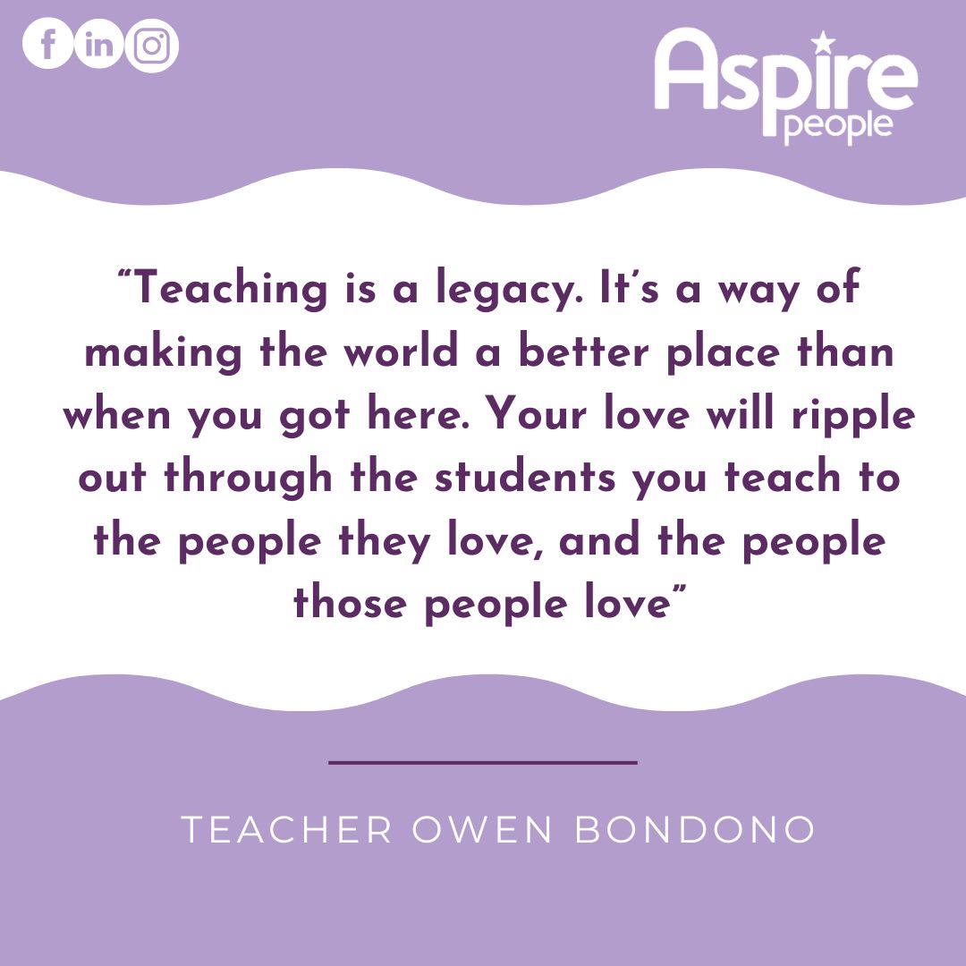 Empowering futures, one lesson at a time. At Aspire People, we recognize the enduring legacy of education and its impact across generations. 🍎 

#youngminds #empower #legacy #teacherappreciation #teachers #teaching #school #education #recuitment #teachingagency #aspirepeople