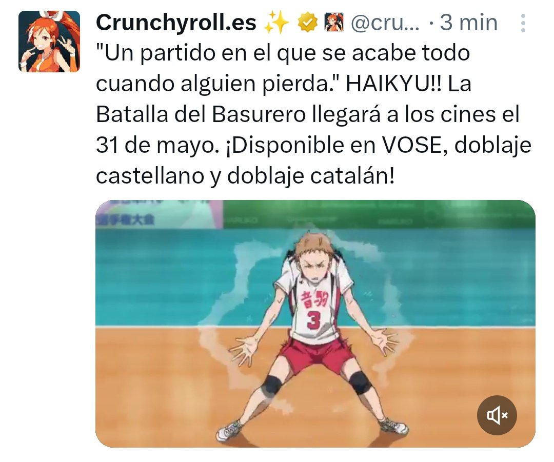 La plataforma @crunchyroll_es i @sonypictures_es ens han 'col·locat' #Haikyu amb @DoblatgeCatala! Ara ens tocarà a tots nosaltres rematar-ho el 31 de maig! 🏐