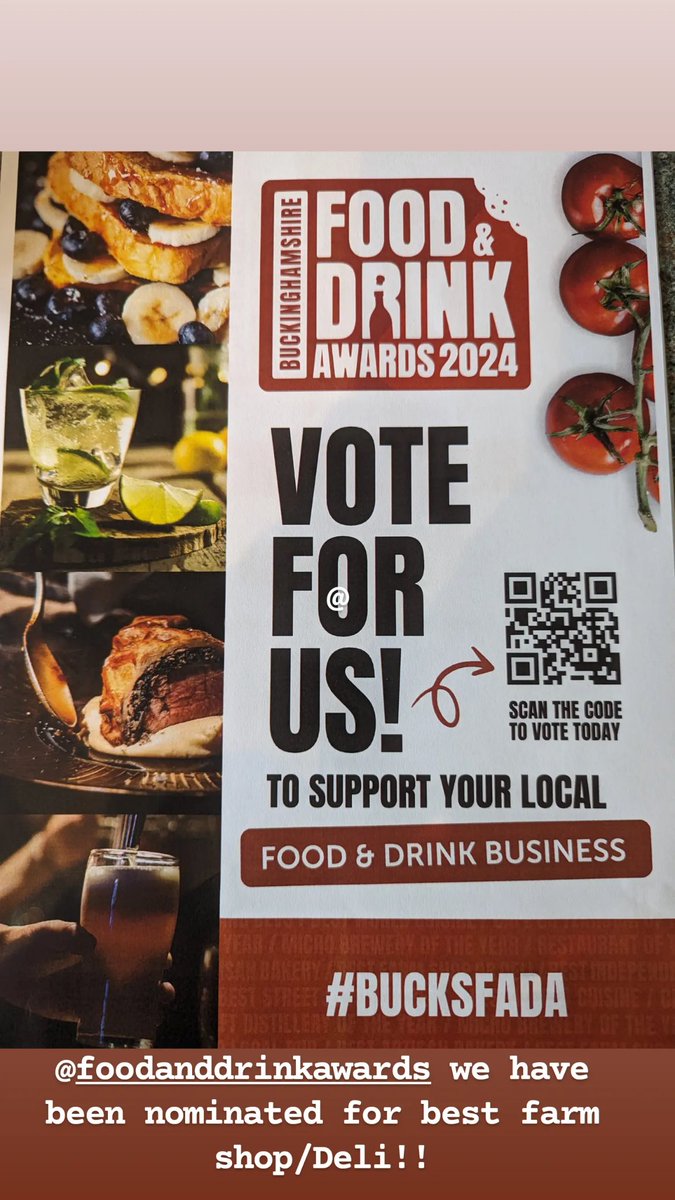 We have been nominated for the <a href="/fanddawards/">Food and Drink Awards</a> best farm shop/deli! If you would like to vote please go to bfda.co.uk! Thank you for everyone's support over the years! 
#bucksfada