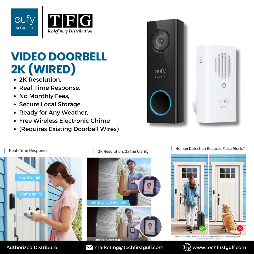 📸 Ready to upgrade your home security? Presenting the @eufy SECURITY Wired  2K Video Doorbell - T8W11221! 

For more inquiries, please write to us @
Email: sales@techfirstgulf.com
Contact us: (+971) 045 570 450

#tfg #techfirstgulf #eufysecurity