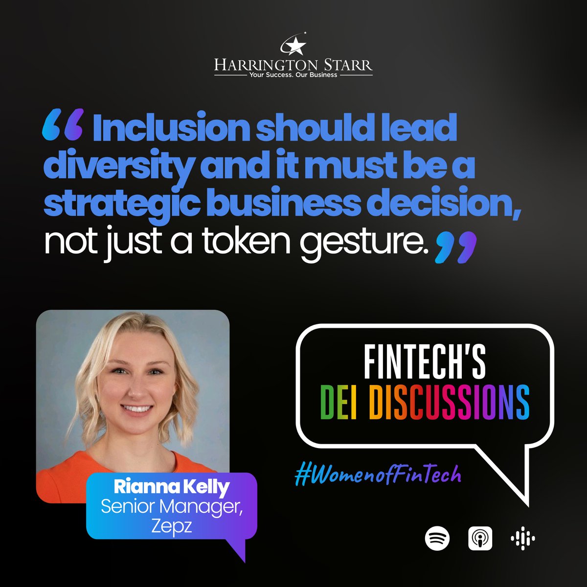 Check out the latest episode of FinTech's DEI Discussions where Rianna Kelly, Zepz, talks about her journey from traditional finance to fintech, emphasizing gender inclusivity and the role of women in sectors like payments and remittance. Listen here: harringtonstarr.com/resources/podc…