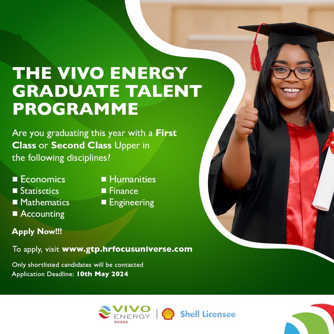 VivoEnergyGhana's tweet photo. Hello!
Are you a forward-thinker, a problem solver and a passionate learner ready to launch your career with a dynamic company to unlock your potential?
We're on the lookout for a top talent like you! https://t.co/sBzYdoli7H