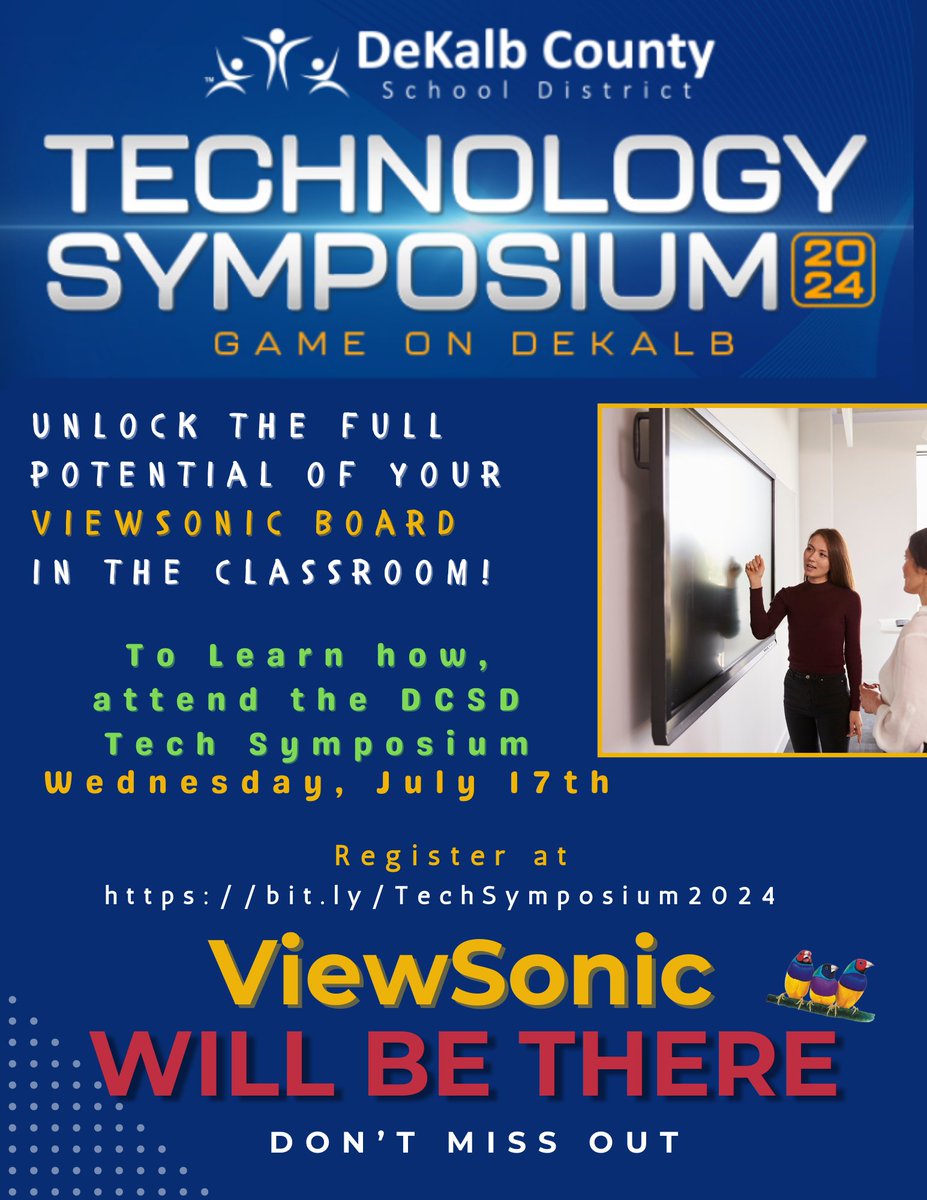 ✨Get ready for an immersive experience at the DCSD Tech Symposium on July 17th! Join us for hands-on training by ViewSonic to master their innovative boards. Don't miss out! 🙂
<a href="/DeKalbSchools/">DeKalb Schools, GA</a>
<a href="/ViewSonicEDU_US/">ViewSonic Education (North America)</a> 
#TechSymposium24