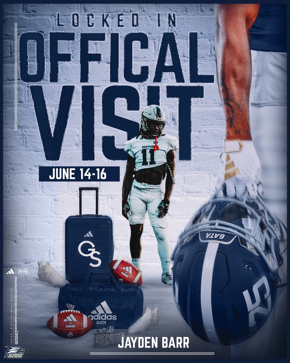 My second official visit will be at Georgia southern on the 14th-16th of June Go eagles 🦅 🔵⚪️