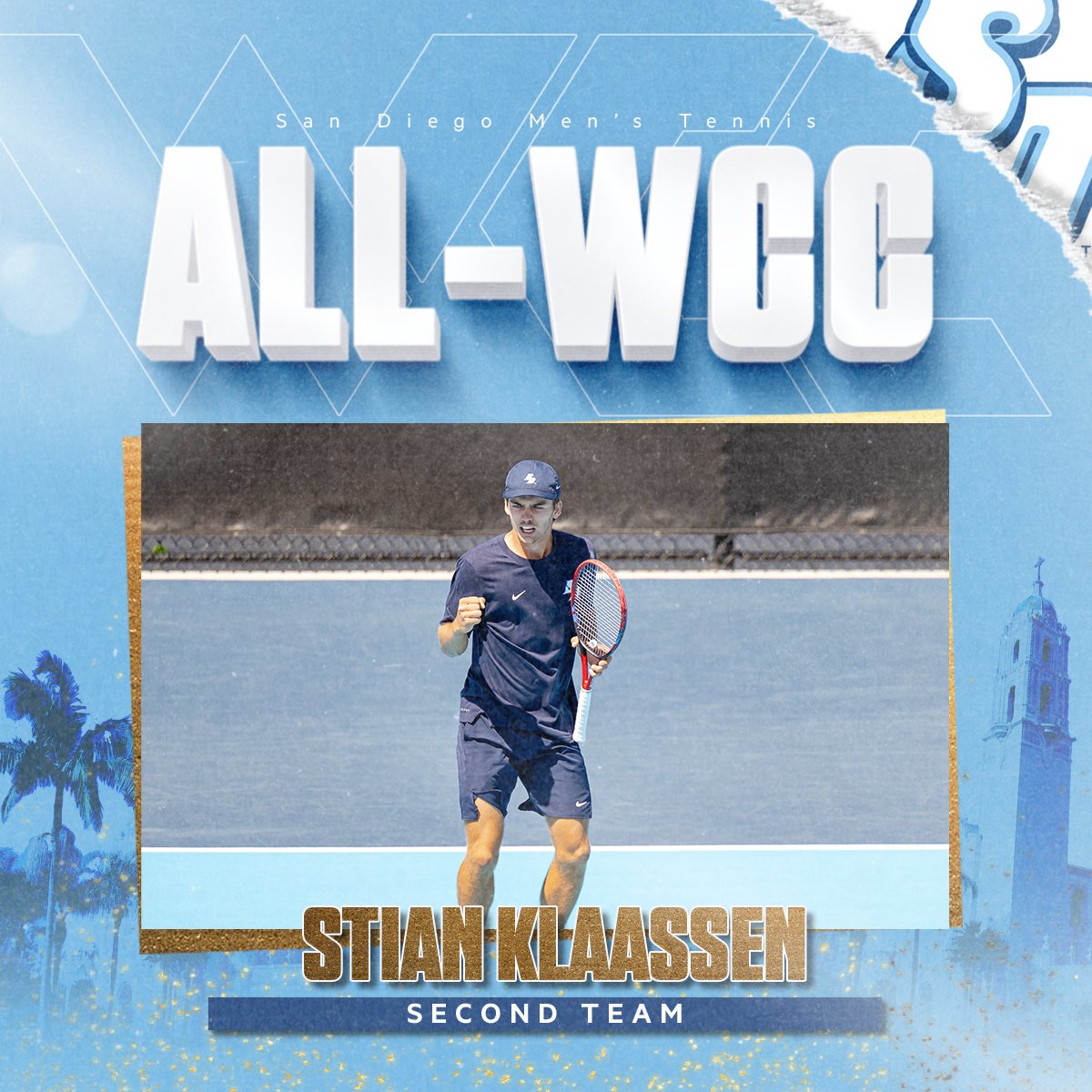 The rock of the lineup 💪 At 18-3 in singles, Stian Klaassen caps off an incredible regular season with All-WCC Second Team honors! #GoToreros