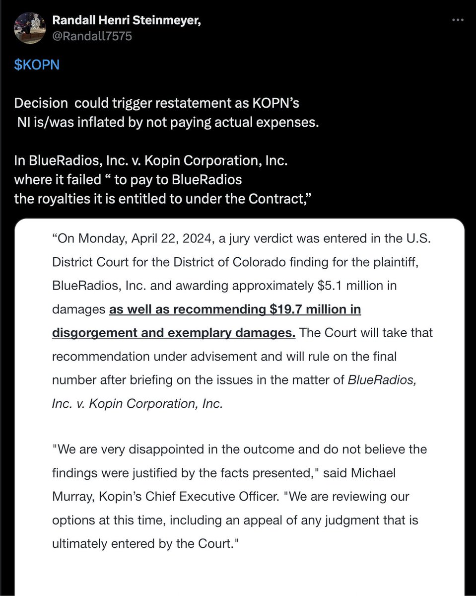 peregrin_go's tweet photo. @kopin shareholders must do #DueDiligence.

Key terms $KOPN Longs may need to familiarize themselves with here:

-"Going Concern" warning
- Burn rate
- Insufficient Cash On Hand
- Dilution

Reminder: x-CEO FAN moved IP to his FAN &amp; Friends co. #BlueRadios

$MSFT $VUZI $MVIS $META https://t.co/cmnVtE8Du8
