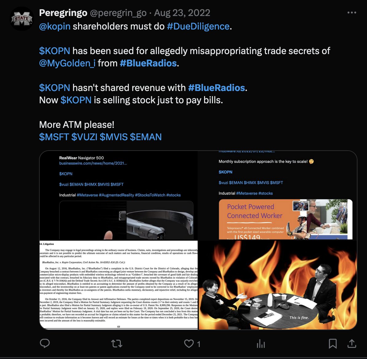 peregrin_go's tweet photo. @kopin shareholders must do #DueDiligence.

Key terms $KOPN Longs may need to familiarize themselves with here:

-"Going Concern" warning
- Burn rate
- Insufficient Cash On Hand
- Dilution

Reminder: x-CEO FAN moved IP to his FAN &amp; Friends co. #BlueRadios

$MSFT $VUZI $MVIS $META https://t.co/cmnVtE8Du8