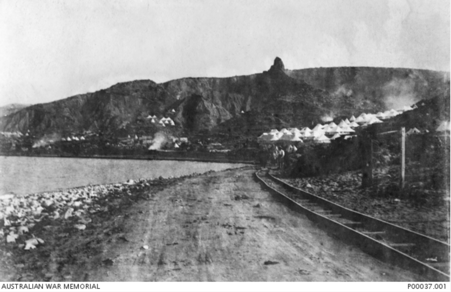 Anzac Beaches Area (Gallipoli), Turkey. c. October 1915. The light railway line used to move stores between Anzac Cove and North Beach as seen from near Ari Burnu. awm.gov.au/collection/C32… #LestWeForget #AnzacDay