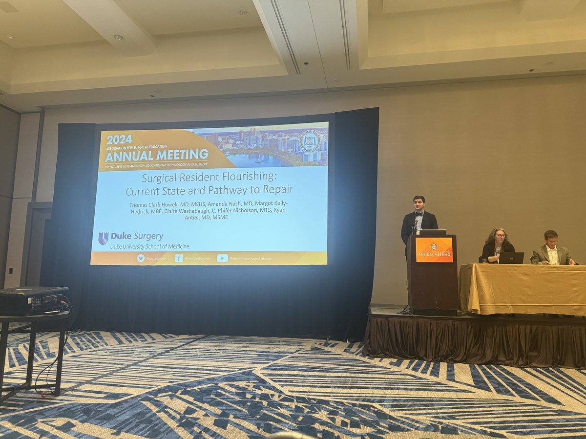 Fantastic presentation by @DukeSurgery @DukeSurgRes Clark Howell about our work on meaning / purpose, character, & belonging in surgical training at @Surg_Education #SEW2024 #projectonthegoodsurgeon @KernNetwork @ahead_duke @LisaTracyMD thegoodsurgeon.org