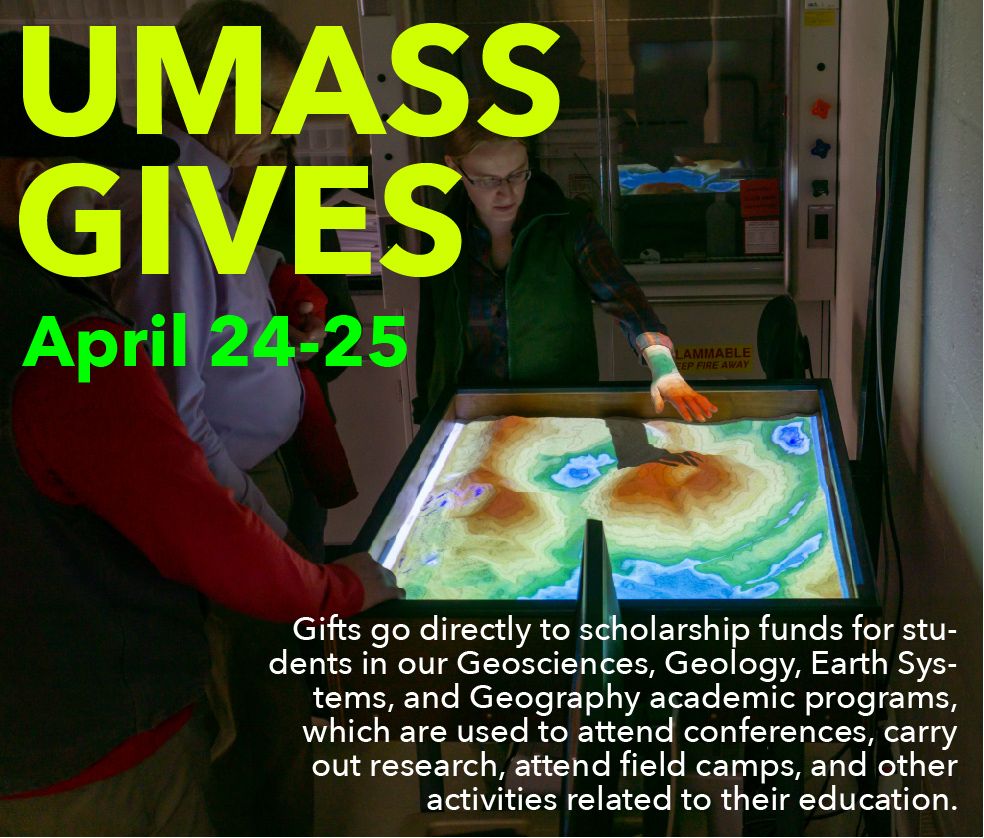 UMass gives is today and tomorrow! Contribute to EGCS at buff.ly/44gwjAH Gifts go directly to scholarship funds for students in EGCS, which are used to attend conferences, carry out research, attend field camps, and other activities related to their education.