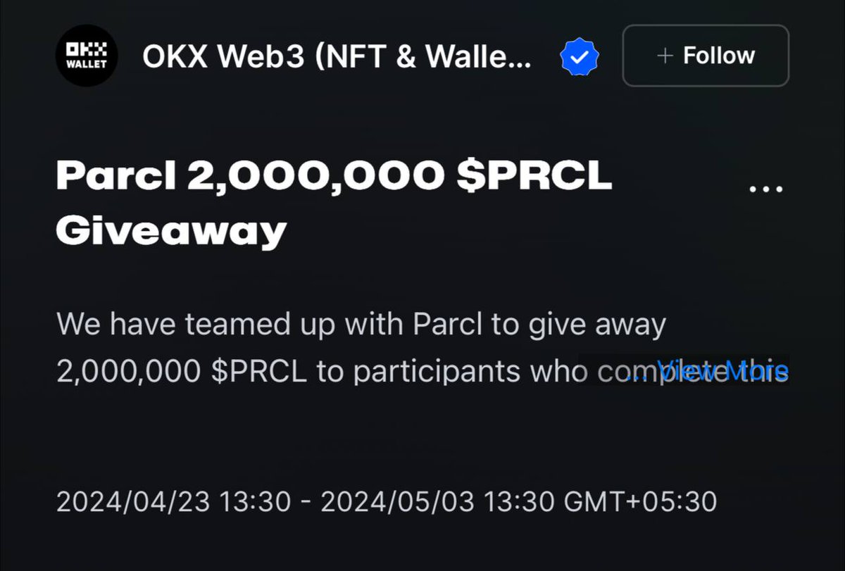 Okx x Parcl  Campgain (48$ for First 30K User) 🔥
- Joining Link: app.galxe.com/quest/OKXWEB3/…
<a href="/ParamLaboratory/">Param Labs</a> $PARAM
<a href="/playpixiz/">Pixiz</a> $PIXIZ 💵 
<a href="/PlayOverTrip/">OverTrip</a> $TRIP <a href="/worldnetwork/"></a>
#MOONLIGHT #earthquake #flooding #Binance #UkraineRussiaWar #justiceformaryam #ซ่องonexอิงฟ้า #Bitcoin