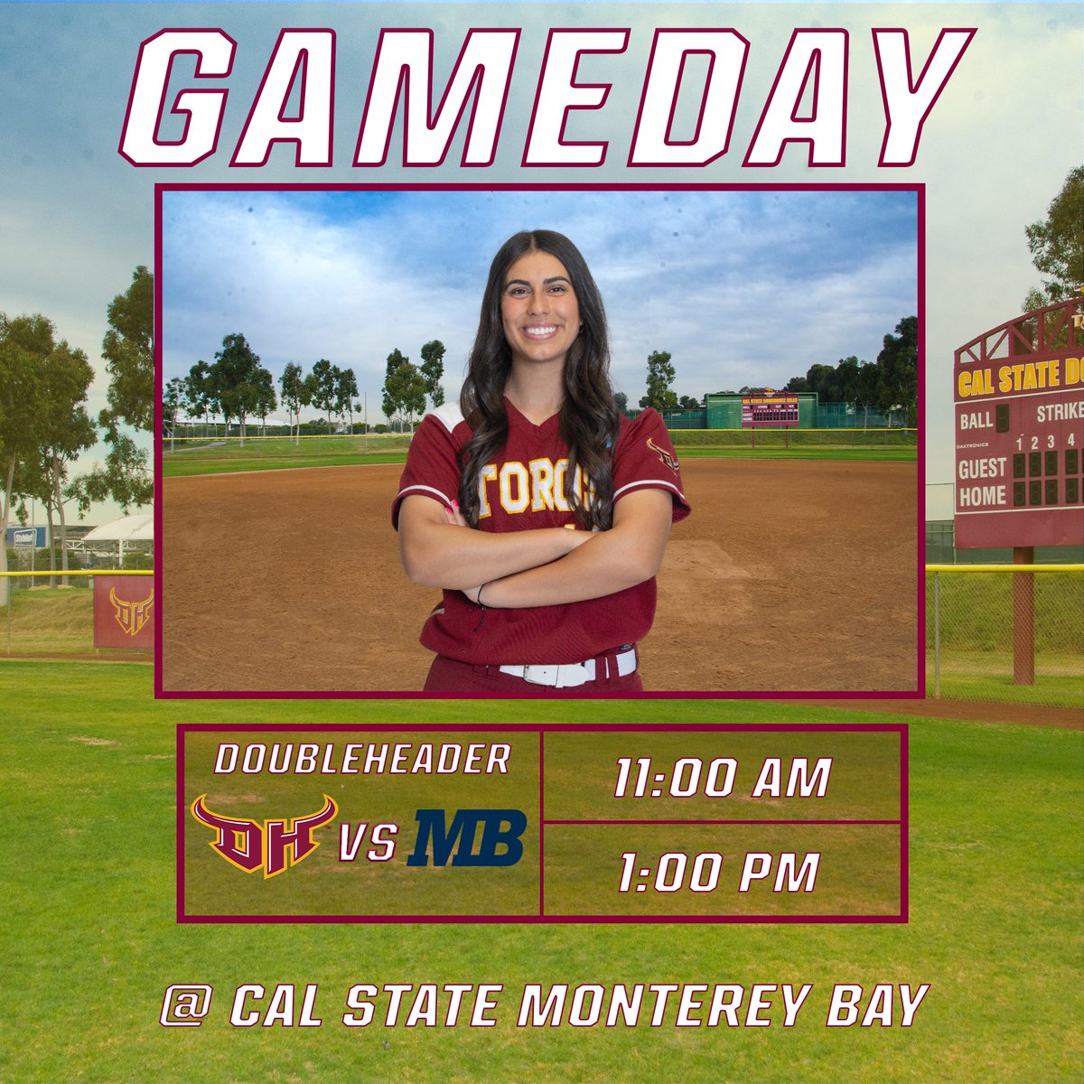 Gameday! @CSUDHsoftball concludes their series against Cal State Monterey Bay in a doubleheader today. ⏰: 11 am & 1 pm 📍: Seaside, CA 📺: ccaanetwork.com 📊: bit.ly/3UvY8Bs