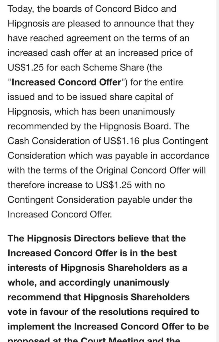 The Hipgnosis tug of war: Concord offers more cash to presumably elbow Blackstone out of their way.