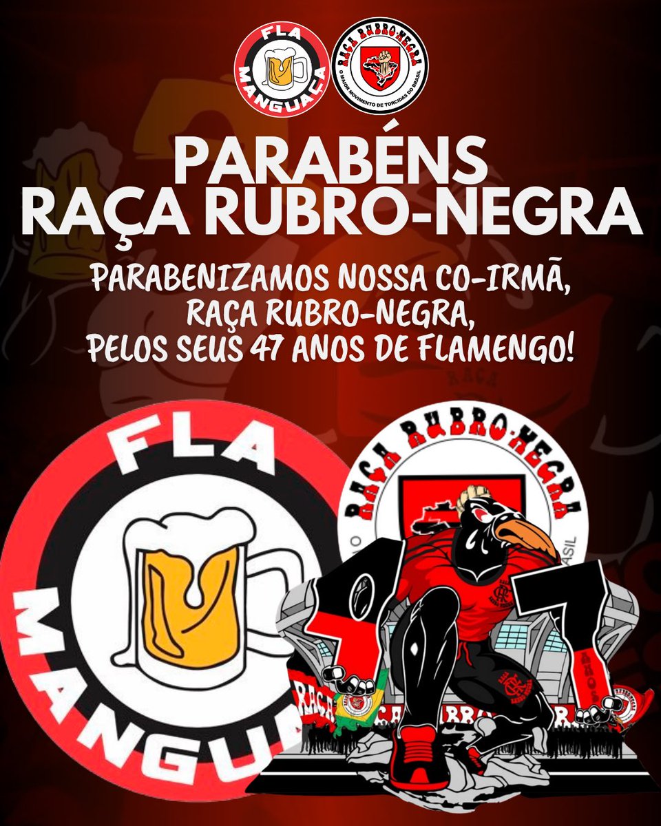 A Torcida Fla Manguaça parabeniza nossa Co-Irmã @rrn_oficial pelos seus 47 anos de Clube de Regatas do Flamengo.

Desejamos vida longa ao Maior Movimento de Torcidas do Brasil!

Juntos somos mais fortes.

#Flamengo
#ClubeDeRegatasDoFlamengo #CRF
#MaiorChoppDoBrasil