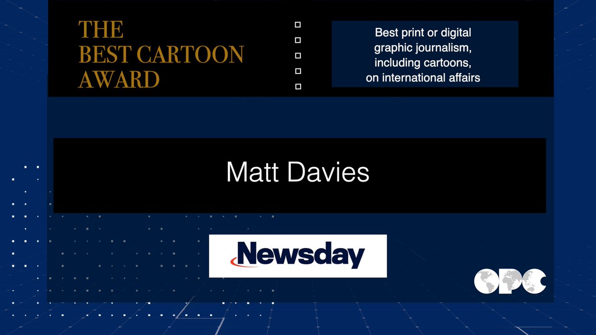 Congratulations once again to @MatttDavies with @Newsday for winning the Best Cartoon Award! Watch the acceptance speech here: youtu.be/eOHNs1e-Og8 #OPCAwards85