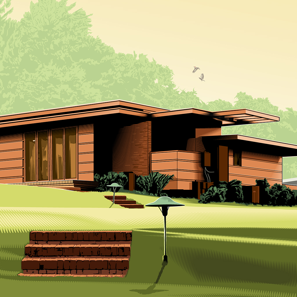 Sneak peek of The Rosenbaum House, reimagined and brought to life by Canadian artist @JeffBoyes. This beautiful limited edition print will first be available this weekend at our #FrankLloydWright: Timeless exhibition. Visit our blog at Spoke-Art.com for more details