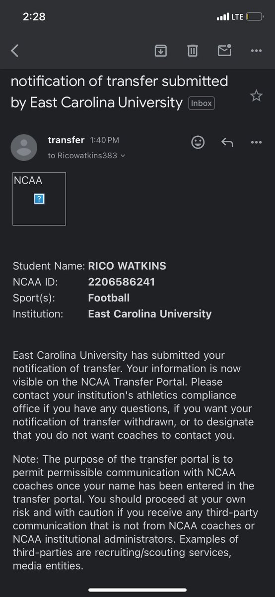 I have officially entered my name in the transfer portal with 4 years of eligibility left. Thank you East Carolina University