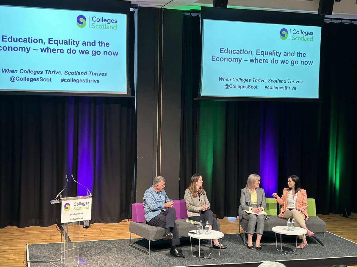 Stimulating presentations at @CollegesScot conference by Louise Murphy from the Resolution Foundation and the Commissioner for Fair Access, Prof John McKendrick on Education, Equality and the Economy and the vital role of colleges therein! Lots to think about! #collegesthrive