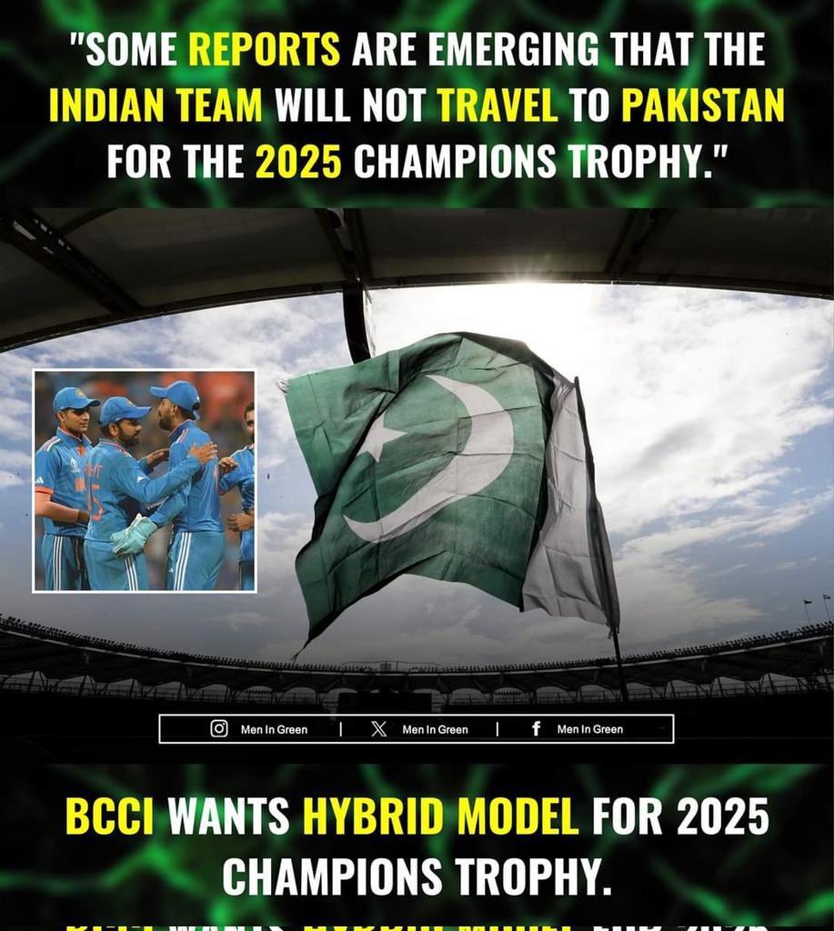 'Some reports are emerging that the Indian team will not travel to Pakistan for the 2025 Champions Trophy.'

BCCI wants Hybrid Model for 2025 Champions Trophy.

 #Cricket #IndiaCricket #CricketIndia #CT25 #PakistanCricket #PakistanCricket #الديوان_الملكي
