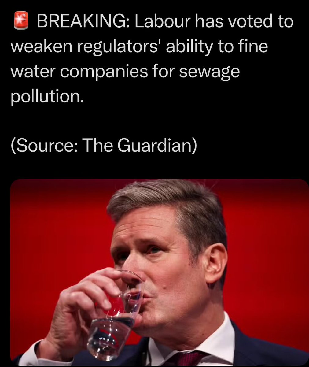 Labour votes to weaken regulators 'ability to fine water companies' for sewage pollution.