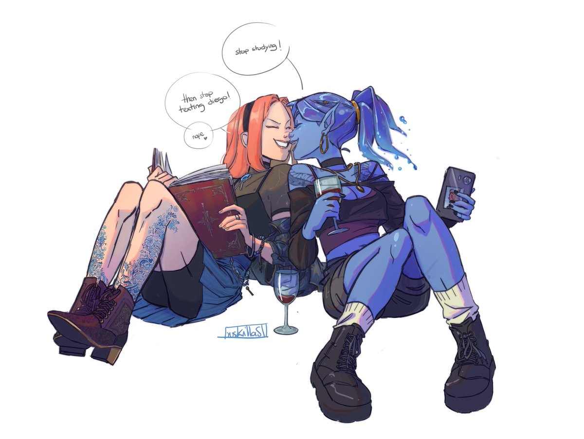 I'm obsessed over fantasy modern AU this days 💙 I bring you with the few strength I have left today (since I forgot to eat) Alicia and Diana being the absolute best girls 💙💙💙 give it some looove 💙