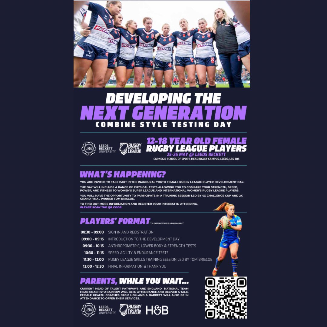 The inaugural youth female rugby league player development day. Interested ?? Follow the link in my bio and fill in the registration form. Whilst there please complete the players survey to give us an insight into how much training you do in and out of rugby.