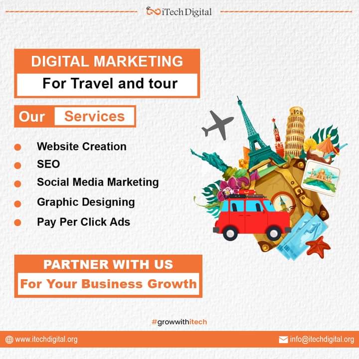 Transforming Travel: Digital marketing is the compass guiding businesses in captivating travelers & boosting bookings! 🌍 

💠For more details
Email us at: info@itechdigital.org
Or visit website: itechdigital.org

#TravelMarketing #DigitalStrategy #ExploreWithUs