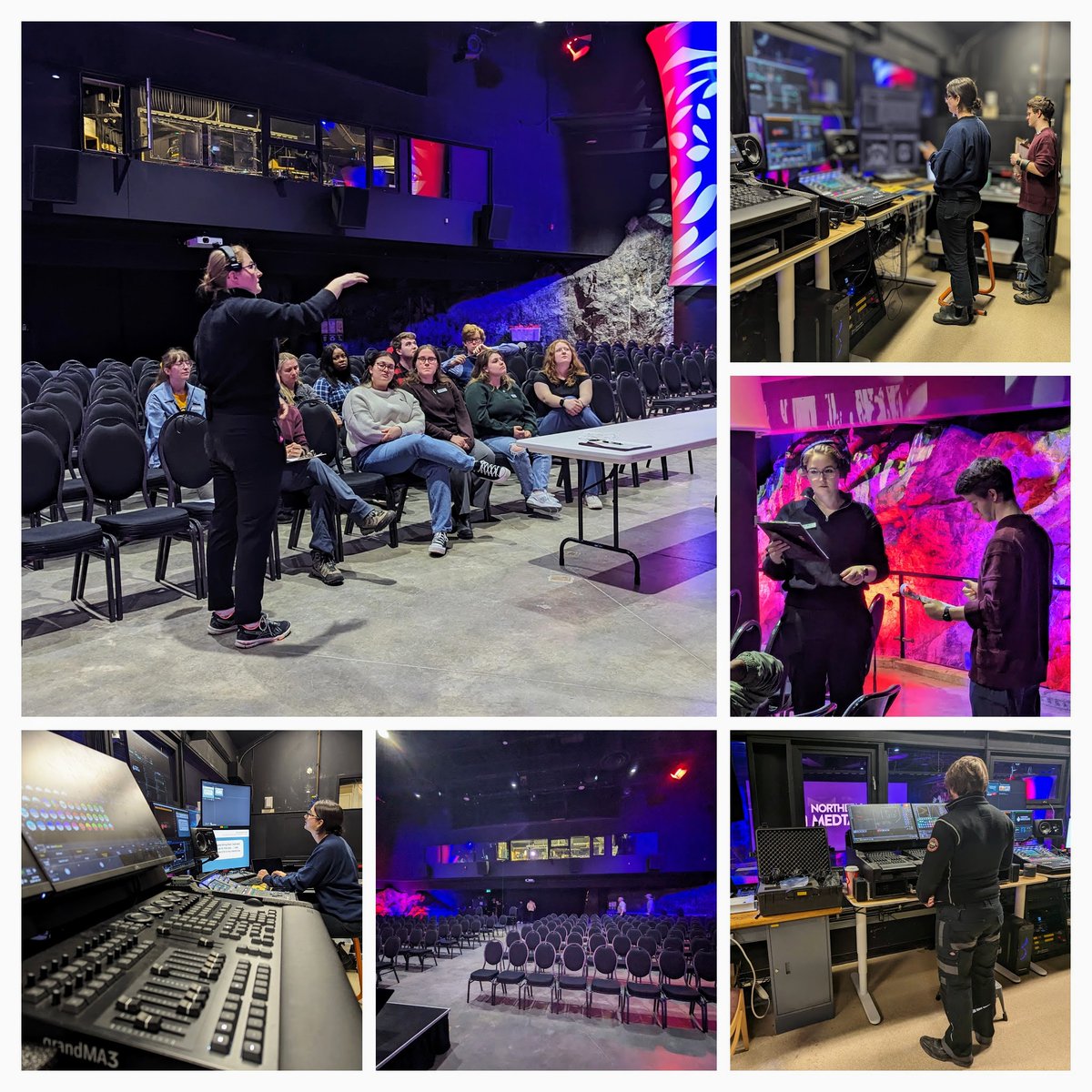 LUSciComm's tweet photo. 👩‍🔬 Working with @reidskii, Master Lecturer in @LUNatScience, our students are confirming that the presentations are formatted correctly to engage our audiences on the big screen, and setting up our presenters' tools for a confident delivery. https://t.co/3zvJhGO4O3