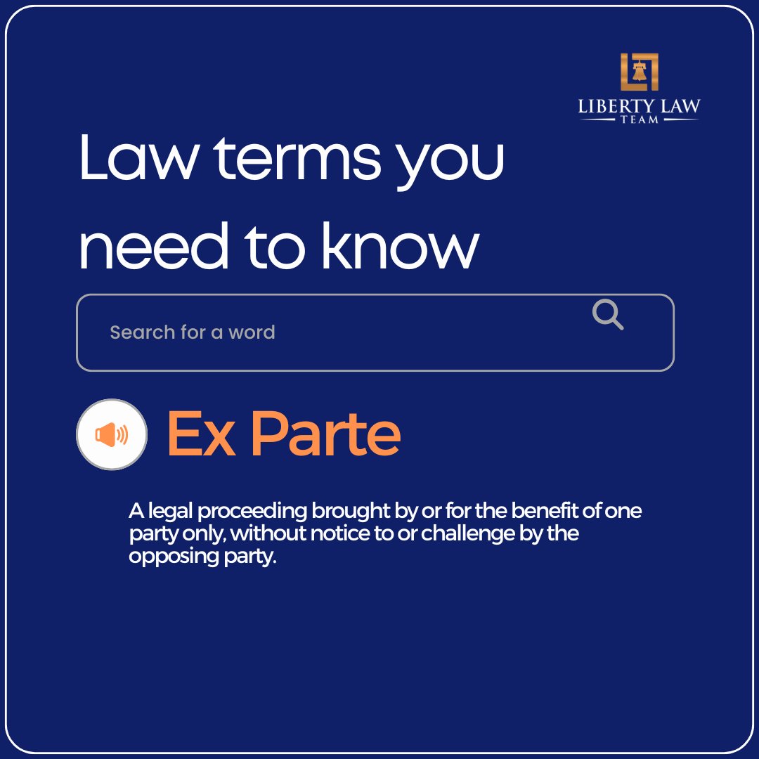Unlocking legal insights: Ever heard of Ex Parte?

Stay informed with Liberty Law Team! #LegalInsights #ExParte