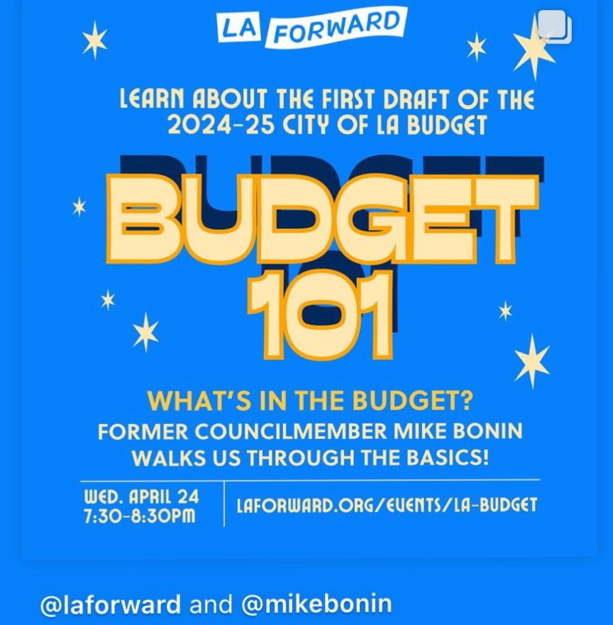 Is local government doing what you want it to do? Want to know how to access, analyze, and influence the city budget? Join me tonight for a special L.A. Forward Budget 101. laforward.org/events/la-budg…