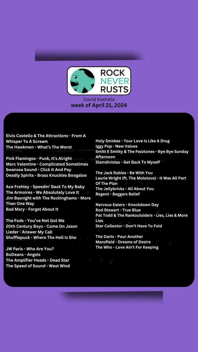 Rock Never Rusts (@dkash) on Twitter photo Hey ho, let's go support these guys via website, socials or gig. 'Nuff said!
<a href="/ElvisCostello/">Elvis Costello</a> <a href="/the_hawkmen/">The Hawkmen</a> <a href="/HollyOlsenMusic/">The Pink Flamingos</a> <a href="/MarcValentine45/">Marc Valentine</a> <a href="/SoundSwansea/">Swansea Sound</a> @DeadlySpirits #AceFrehley @TheArmoires <a href="/jimbasnight/">Jim Basnight</a> <a href="/BadMaryBand/">Bad Mary</a> <a href="/stenpils/">ol (The Goodstock Project / The Fods)</a> #20thCenturyBoys <a href="/FollowTheLieder/">Lieder š</a> #shufflepuck Hey ho, let's go support these guys via website, socials or gig. 'Nuff said!
<a href="/ElvisCostello/">Elvis Costello</a> <a href="/the_hawkmen/">The Hawkmen</a> <a href="/HollyOlsenMusic/">The Pink Flamingos</a> <a href="/MarcValentine45/">Marc Valentine</a> <a href="/SoundSwansea/">Swansea Sound</a> @DeadlySpirits #AceFrehley @TheArmoires <a href="/jimbasnight/">Jim Basnight</a> <a href="/BadMaryBand/">Bad Mary</a> <a href="/stenpils/">ol (The Goodstock Project / The Fods)</a> #20thCenturyBoys <a href="/FollowTheLieder/">Lieder š</a> #shufflepuck