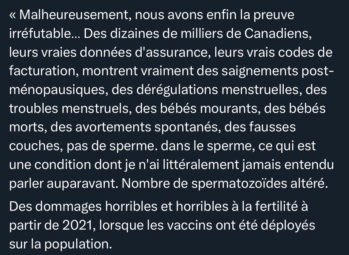 Des données massives du Régime d'assurance-maladie de l'Ontario confirment l'augmentation dévastatrice des problèmes de santé reproductive, comme l'avait prédit le Dr Naomi Wolf il y a plus de deux ans !!

Que faudra-t-il pour arrêter les 💉ARNm 💔
@ouestmoncycle