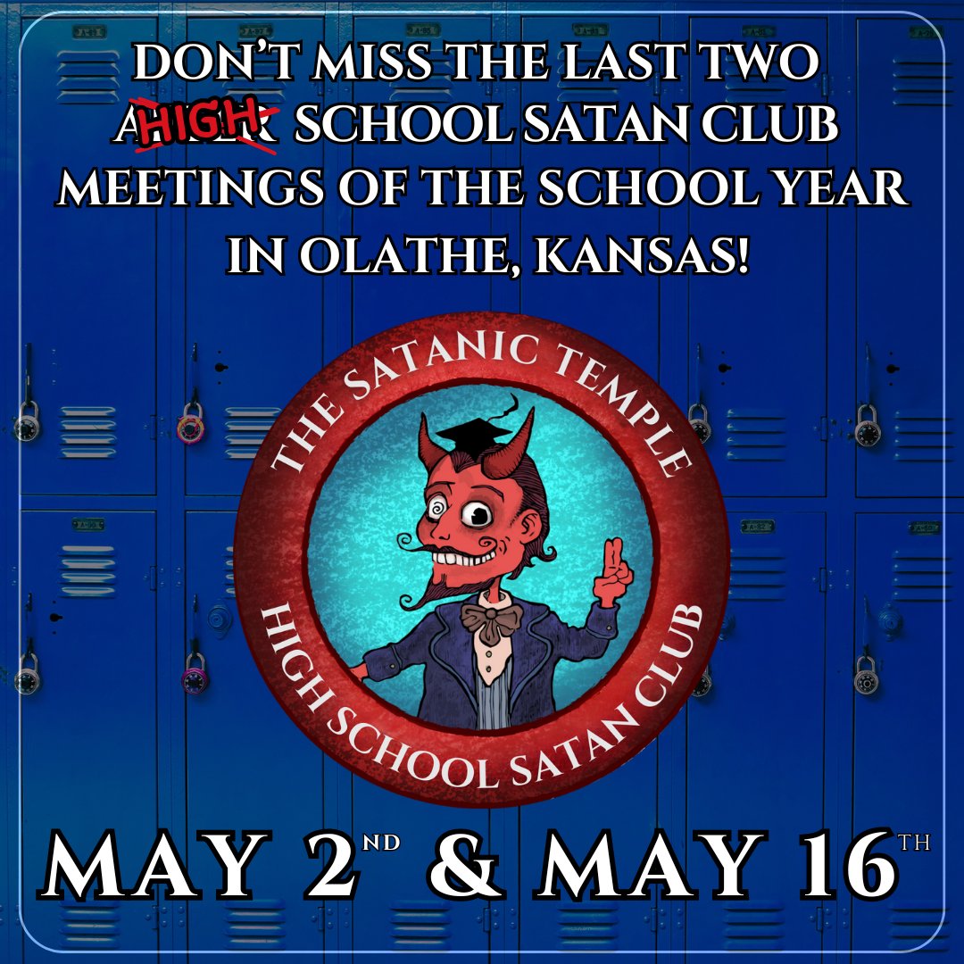 Only two more meetings are left this semester for High School Satan Club students in Olathe, KS, slated for May 2nd and May 16th! For further information on the next club meetings, HSSC students can get in touch with their school administrator. More: tst.link/assc