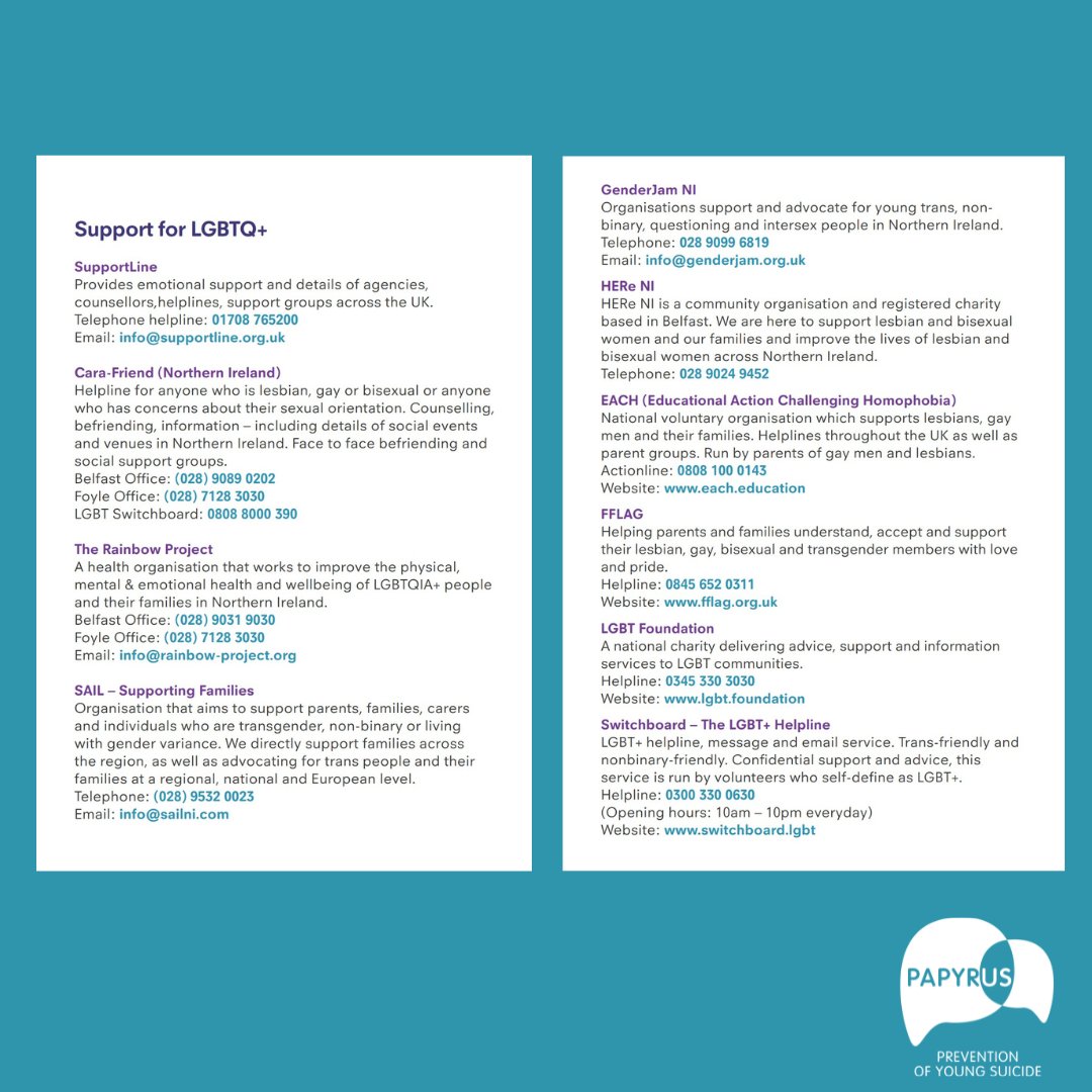 Our Sexual Orientation and Gender Identity Guide explores common questions associated with sexual orientation and gender identity and signposts to support, including our suicide prevention helpline, HOPELINE247. For all PAPYRUS resources, visit lnkd.in/eZCMhTxk #LGBTQIA