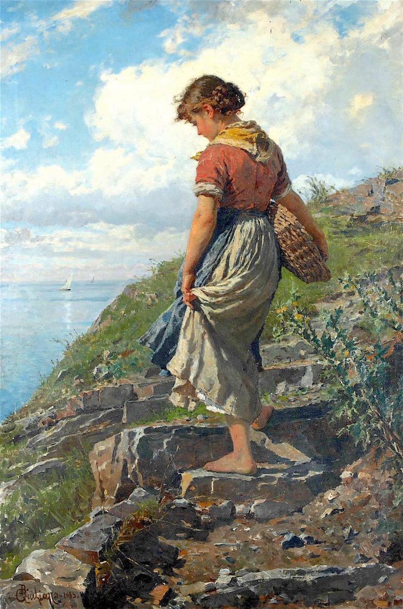 🎨Bartolomeo Giuliano (1825 - 1909)
Seascape with young woman (1883)