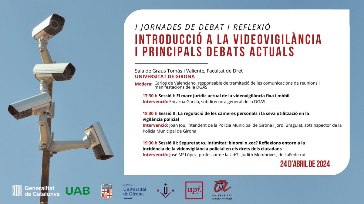 Avui hem participat a la jornada professional sobre videovigilància. Interessant per trencar prejudicis i poder explicar les nostres opinions sobre el concepte de seguretat i la defensa de drets.