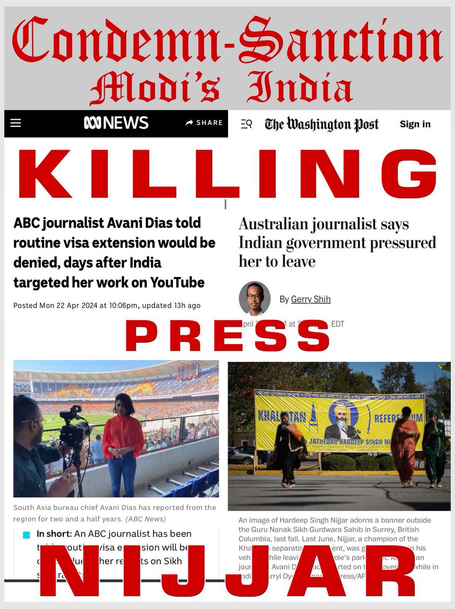 Condemn - Sanction Modi’s India For KILLING Freedom of Press & Pro Khalistan Sikhs Note: Khalistan Referendum Voting In PERTH - ADELIADE Will Be Announced..! @gerryshih @AvaniDias @abcnews @nytimes @MsKateLyons @guardian