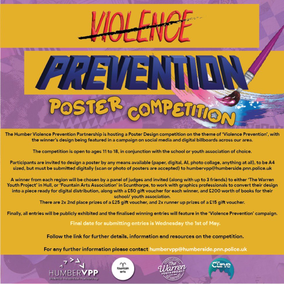 ‼️📢‼️Last chance alert! Raise your voice against violence by participating in our poster competition. Together, let's create impactful messages that spark change. Enter now: humbervpp.org/news/hvpp-post…