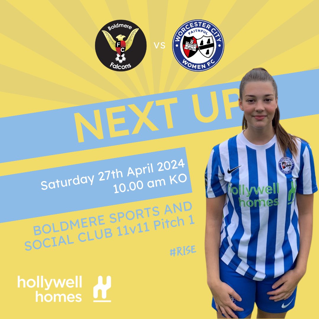 NEXT UPP! 🏆

FIRST TEAM & DEVELOPMENT TEAM go head to head in the County Cup Final at Claines Lane!

UNDER 18S vs Boldmere Falcons (A)

#WCWFC #RISE #WorcestershireHour 💙🤍